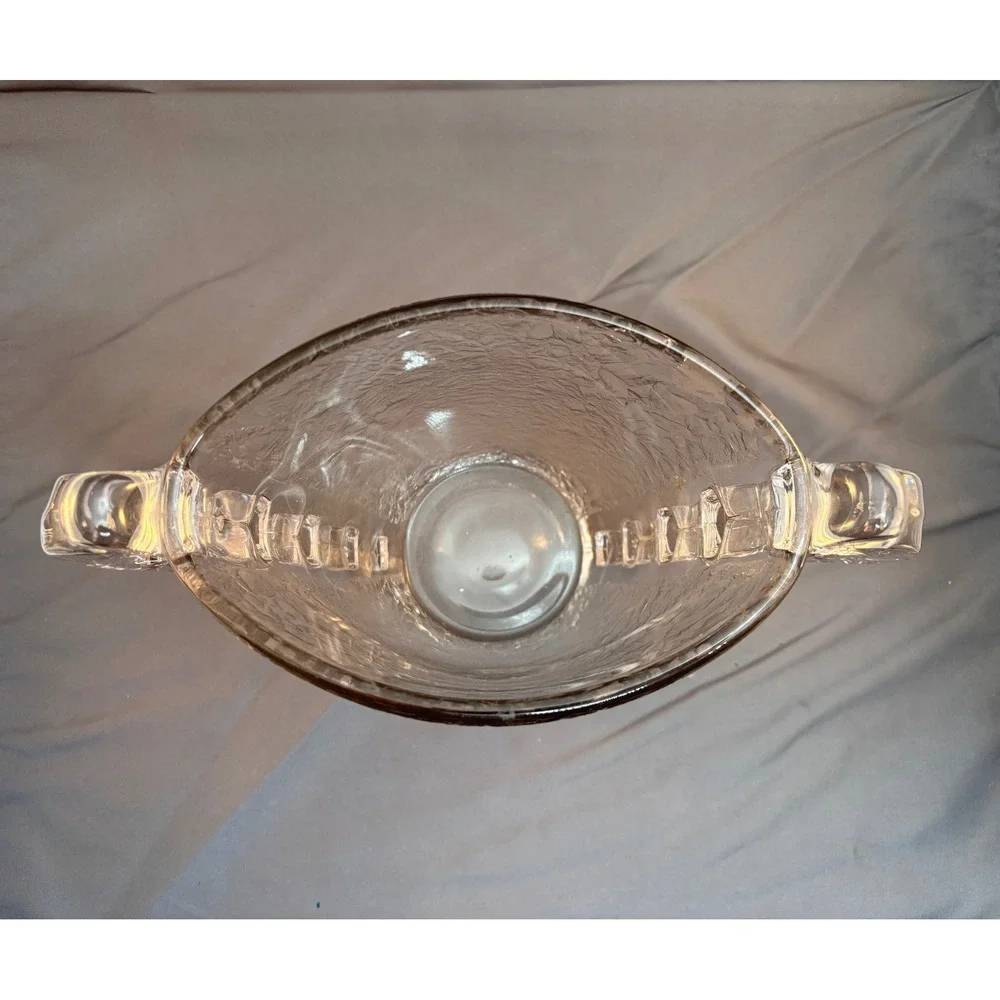 Vintage Clear Frosted Ice Crackle Glass Vase Scrolled Handles Art Deco 7in